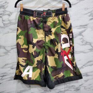 ARD Champs Pro MMA Fighting Shorts Size L Green Camo Training Gym Elastic Trunks